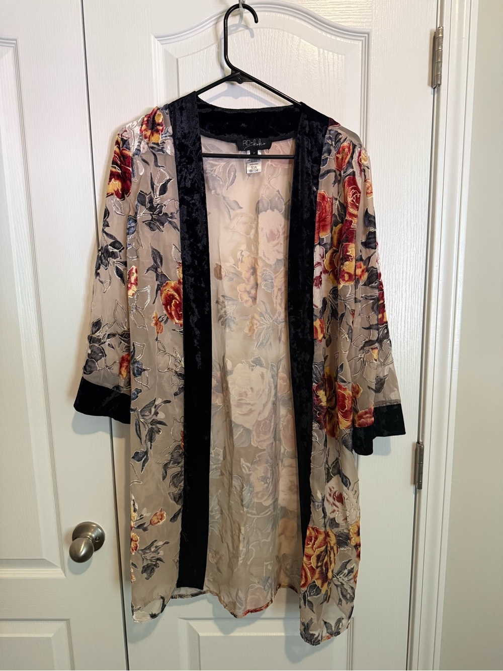 Floral Sheer Kimono Robe with Black Trim